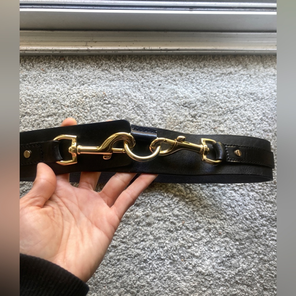Michael Kors Leather Gold Tone waist Belt horsebit black wide cinch corset S